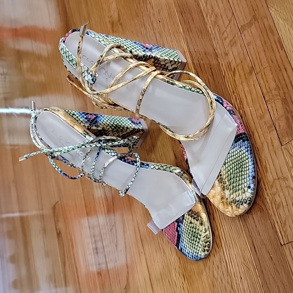 Fashion Nova Snakeskin Tie Up Heels - Picture 6 of 8